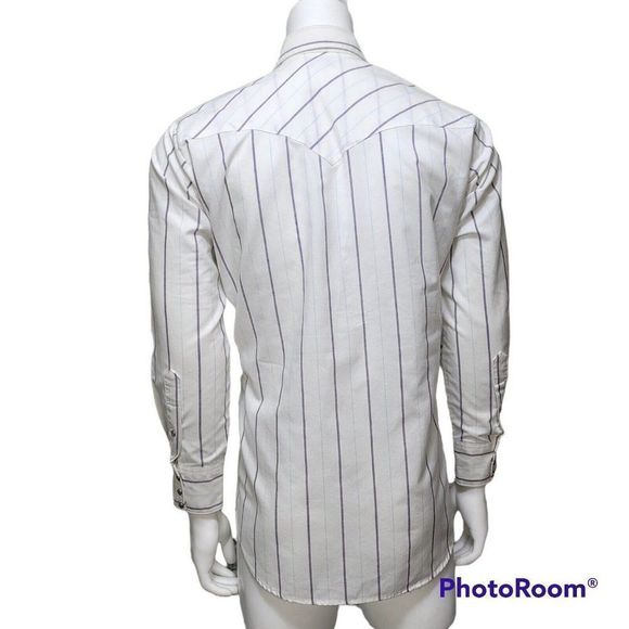 VTG‎ Miller Stockman Western Wear Mens 16/34 Shirt White Striped Pearl Snap USA - Picture 7 of 9